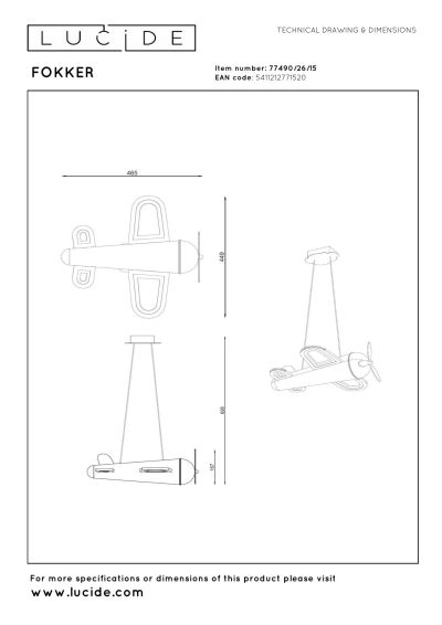 Lucide FOKKER - Pendant light Children - LED - 1x28W 2500K - Grey iron